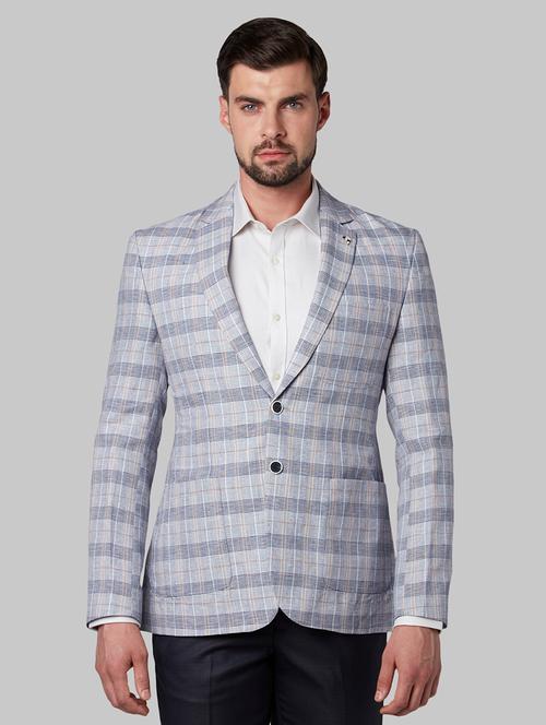 blue checkered single breasted formal blazer - 17671331 - Very Small Image - 1