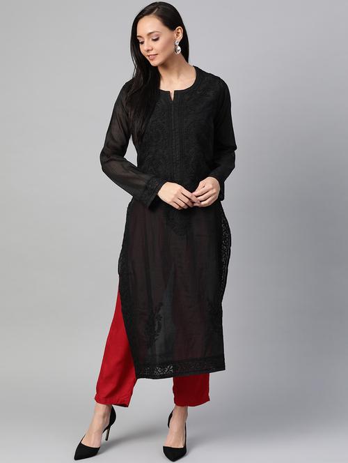 ada hand-embroidered black chikankari kurta  - 17671435 - Very Small Image - 1