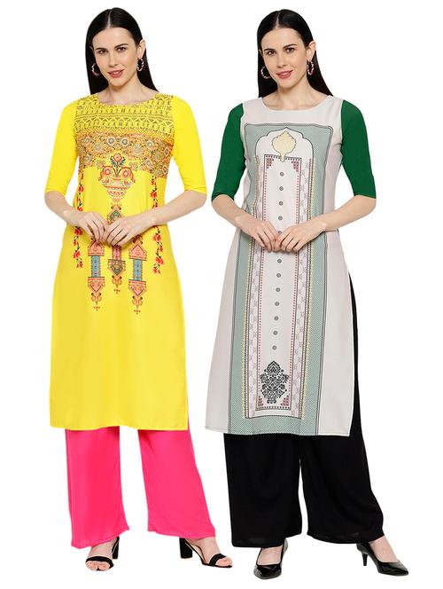 multi colored crepe combos kurta - 17671781 - Very Small Image - 1