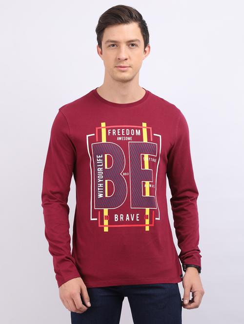 maroon typographic front print t-shirt - 17674487 - Very Small Image - 1