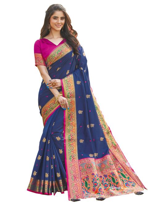 women's self design navy blue colored saree - 17676532 - Very Small Image - 1