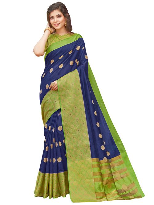 women's self design royal blue colored saree with blouse - 17676547 - Very Small Image - 1