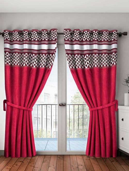 bianca breezy textured fabric curtain & top design [eyelet pattern] -1pc 7 feet (pure living retreat) abstract-maroon - 17677242 - Very Small Image - 1