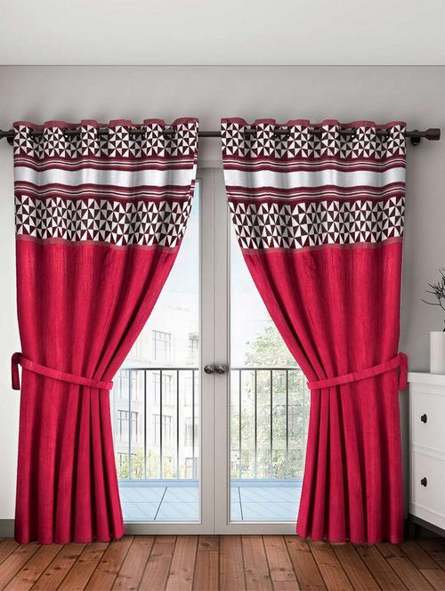 bianca breezy textured fabric curtain & top design [eyelet pattern] -1pc 9 feet (pure living retreat) abstract-maroon - 17677248 - Very Small Image - 1