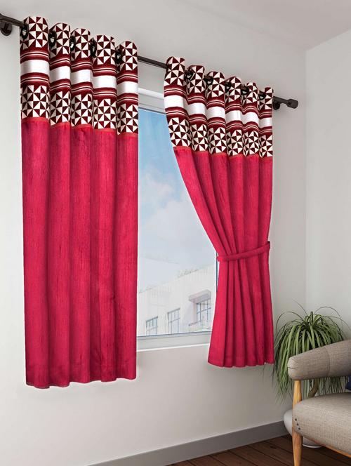 bianca breezy textured fabric curtain & top design [eyelet pattern] -1pc 5 feet (pure living retreat) abstract-maroon - 17677260 - Very Small Image - 1