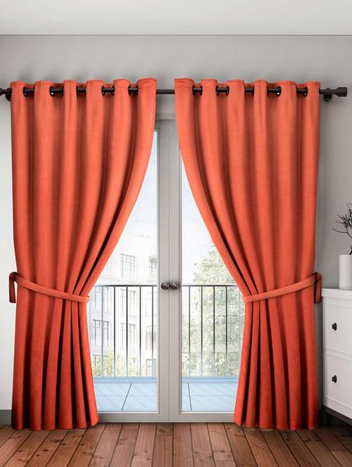 bianca minimal-satin blackout curtain [blocks 99% sunlight & reduces noise] -2pc 7.5 feet (blackout) plain-rust - 17677268 - Very Small Image - 1