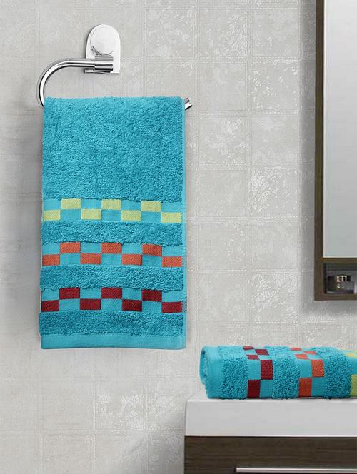 bianca mercerized combed cotton bumpy-stripes towels -2pc hand towel (sonoma) solid-teal - 17677797 - Very Small Image - 1