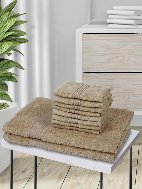 lorena [10pc] 100% cotton super-soft terry towels -2pc bath, 8pc face (d`ross) solid-taupe - 17677829 - Very Small Image - 1