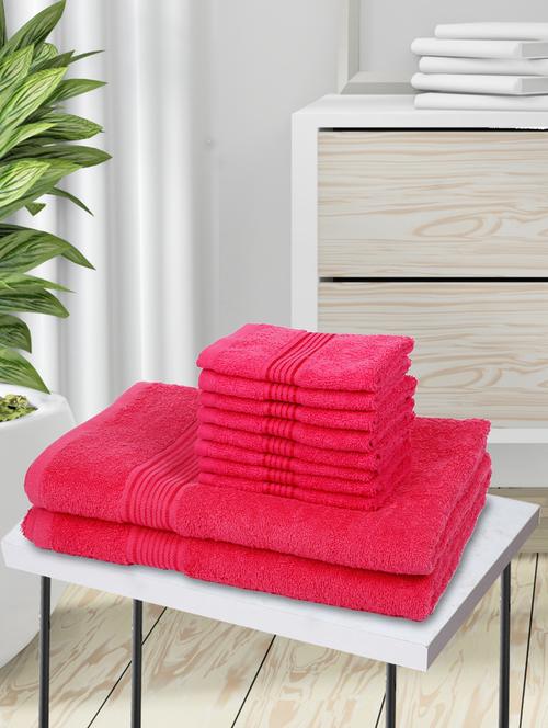 lorena [10pc] 100% cotton super-soft terry towels -2pc bath, 8pc face (d`ross) solid-pink - 17677856 - Very Small Image - 1
