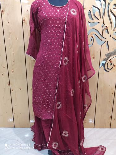 muhroon colour semi-stich suit with sequence  - 17678577 - Very Small Image - 1