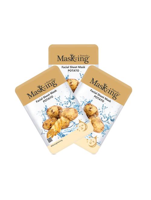 masking beauty facial sheet mask of potato extract for skin lightening for women and men, 60ml (pack of 3) - 17679426 - Very Small Image - 1