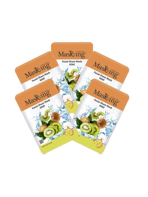 masking beauty facial sheet mask of kiwi extract for skin lightening for women and men, 100ml (pack of 5) - 17679444 - Very Small Image - 1