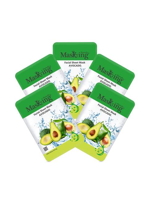masking beauty facial sheet mask of avocado extract for skin nourishing for women and men, 100ml (pack of 5) - 17679445 - Very Small Image - 1