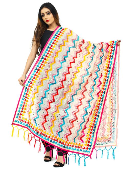 white chanderi dupatta - 17679878 - Very Small Image - 1