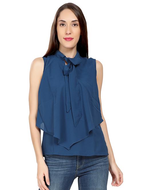 women's layered tie-up neck top - 17687461 - Very Small Image - 1
