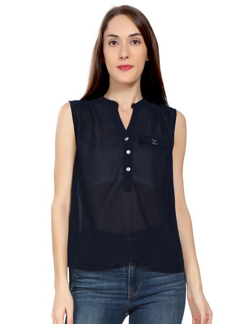 women's straight mandarin neck top - 17687485 - Very Small Image - 1
