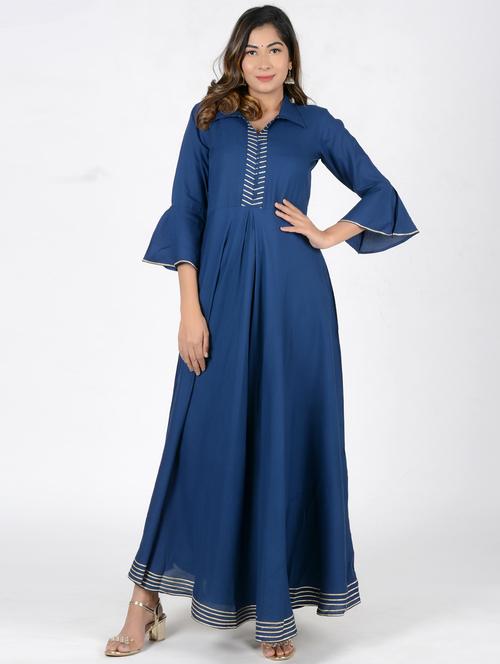 blue rayon fit & flare gown - 17687581 - Very Small Image - 1