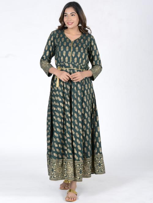 green rayon fit & flare gown - 17687584 - Very Small Image - 1