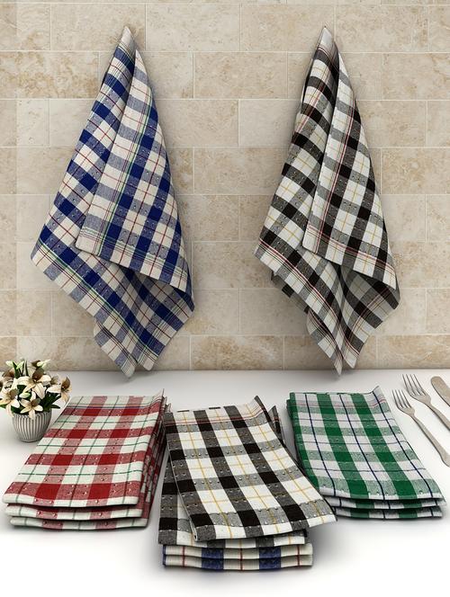 athom trendz dobby checks cotton multipurpose kitchen towel/cleaning cloth 50x50 cm pack of 12 - 17690382 - Very Small Image - 1