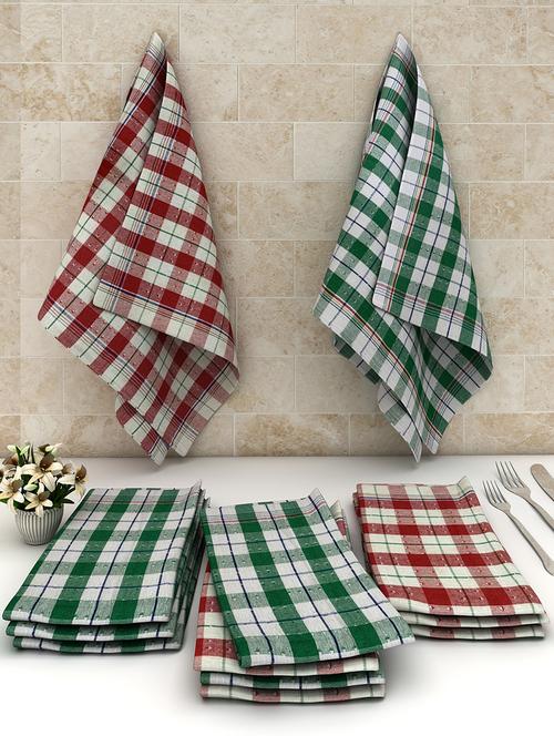 athom trendz dobby checks cotton multipurpose kitchen towel/cleaning cloth 50x50 cm pack of 12 - 17690384 - Very Small Image - 1