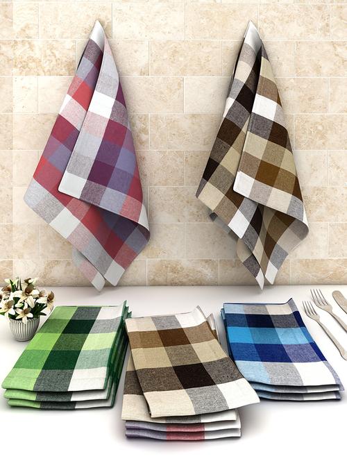 athom trendz big checks cotton multipurpose kitchen towel/cleaning cloth 45x45 cm pack of 12 - 17690390 - Very Small Image - 1