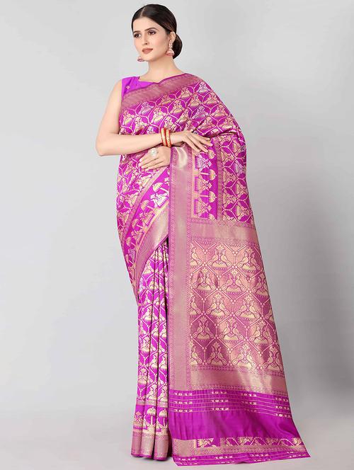 jacquard banarasi saree with blouse - 17690800 - Very Small Image - 1