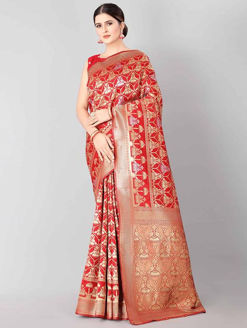 jacquard banarasi saree with blouse - 17690801 - Very Small Image - 1