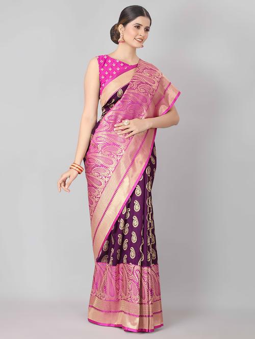 jacquard banarasi saree with blouse - 17690806 - Very Small Image - 1