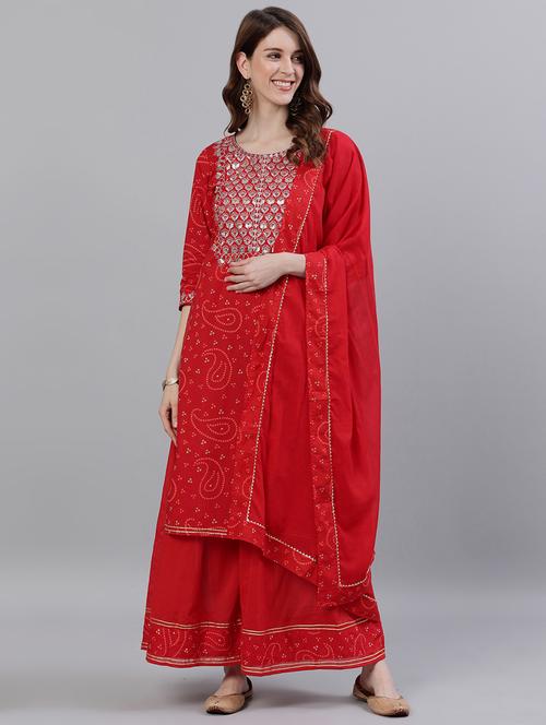 red cotton kurta sharara  set - 17691053 - Very Small Image - 1