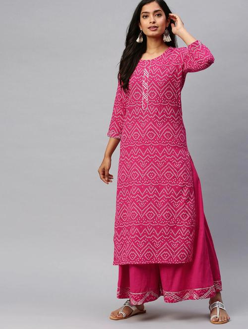 pink cotton kurta palazzo  set - 17691523 - Very Small Image - 1