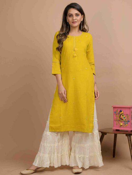 yellow cotton kurta sharara  set - 17691686 - Very Small Image - 1