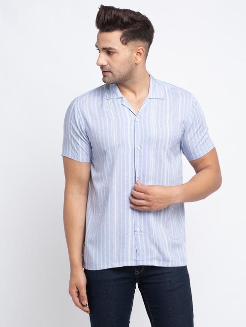 Blue Striped Casual Shirt - 17692864 - Very Small Image - 1