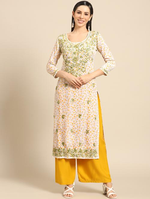yellow crepe straight kurta - 17693283 - Very Small Image - 1