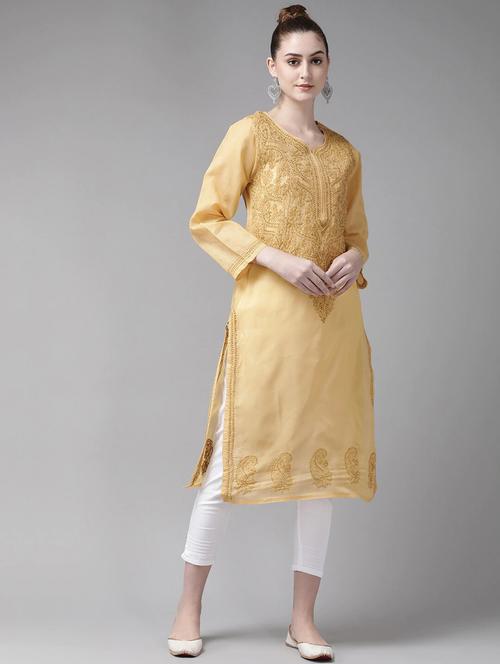 ada hand-embroidered beige chikankari kurta pant set  - 17693827 - Very Small Image - 1