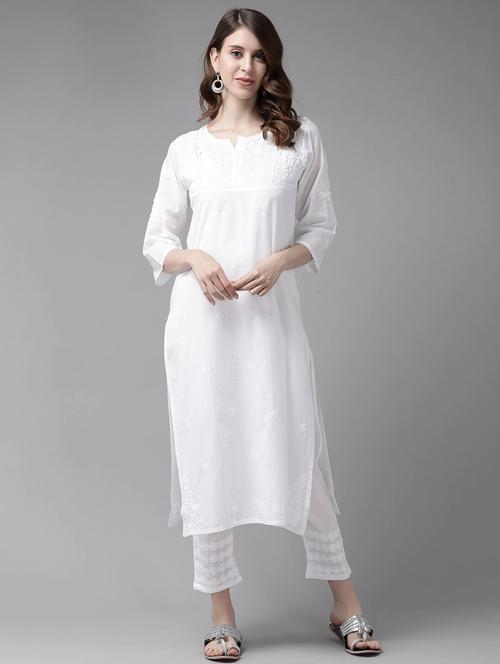 ada hand-embroidered white chikankari kurta palazzo set  - 17693831 - Very Small Image - 1