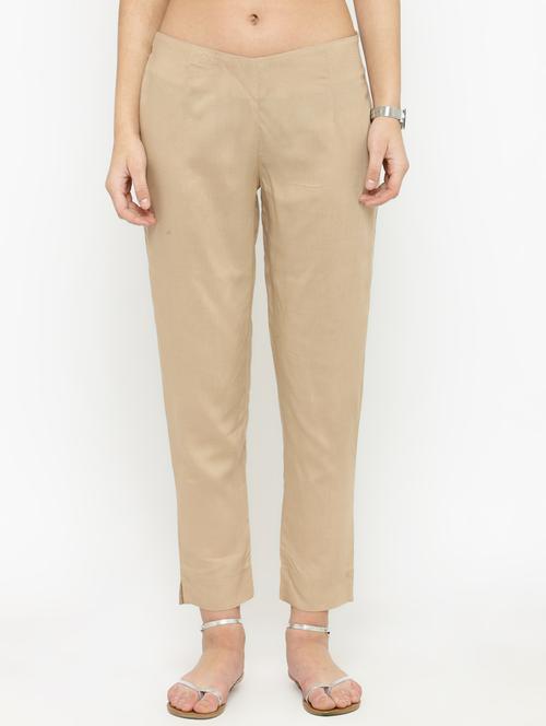beige viscose straight tapered pant - 17694599 - Very Small Image - 1