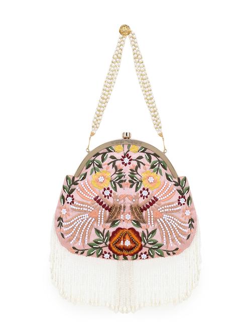 pink faux silk ethnic clutch - 17695009 - Very Small Image - 1