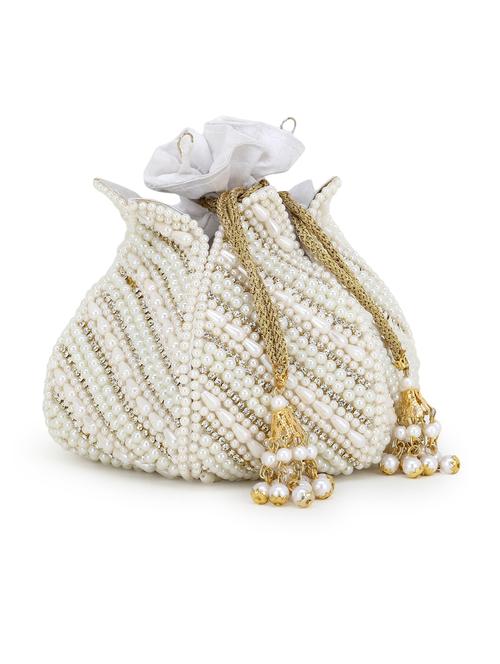 white faux silk ethnic potli - 17695071 - Very Small Image - 1