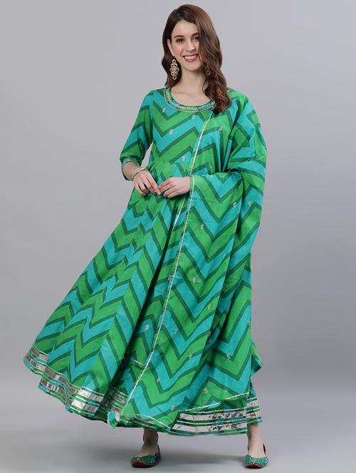 green cotton anarkali kurta - 17695376 - Very Small Image - 1