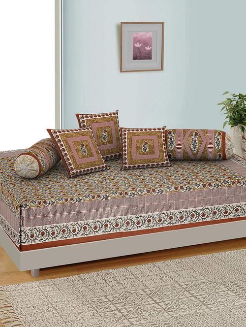 kariba traditional jaipuri 100% cotton diwan set (set of 6) - 17695620 - Very Small Image - 1