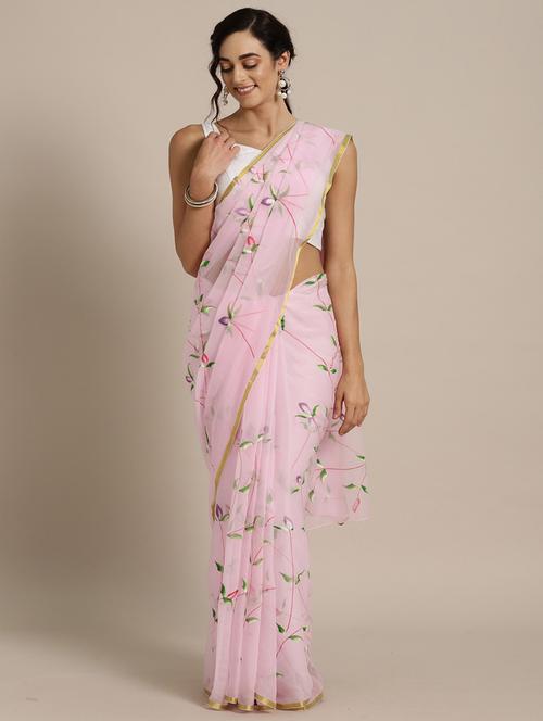 floral printed saree with blouse - 17695711 - Very Small Image - 1