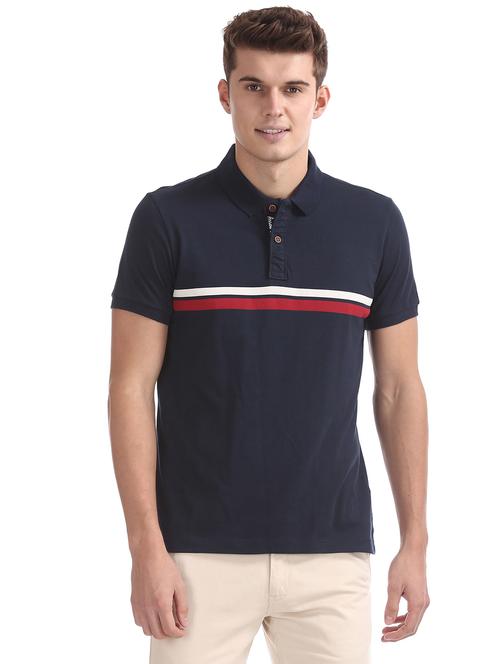 navy blue taped polo t-shirt - 17695805 - Very Small Image - 1