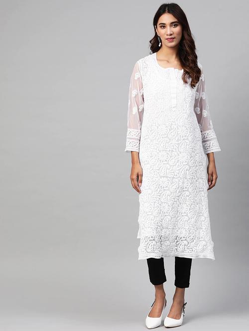 ada hand-embroidered white chikankari kurta pant set - 17695923 - Very Small Image - 1