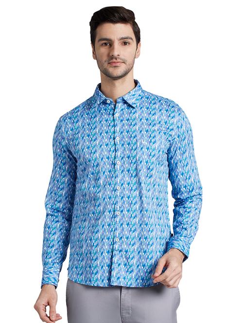 blue printed casual shirt - 17696526 - Very Small Image - 1