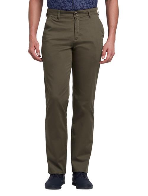 olive green solid flat front casual trouser - 17697098 - Very Small Image - 1