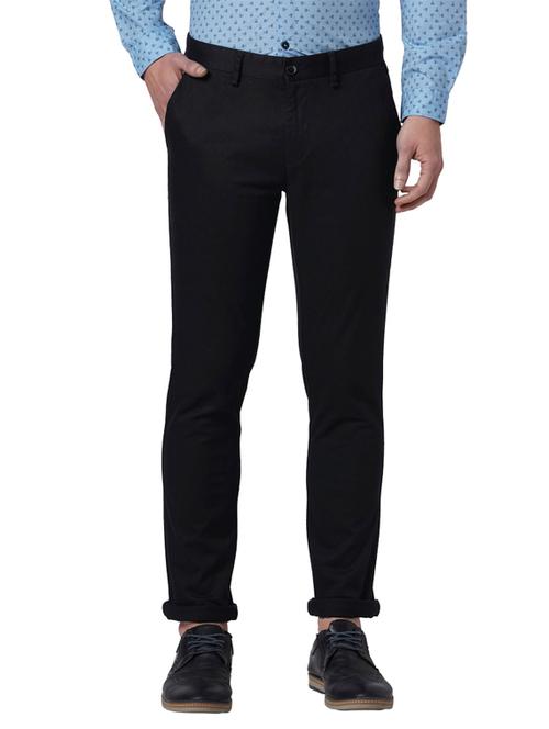 dark blue solid flat front casual trouser - 17697177 - Very Small Image - 1