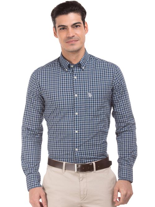 blue checkered casual shirt - 17699200 - Very Small Image - 1