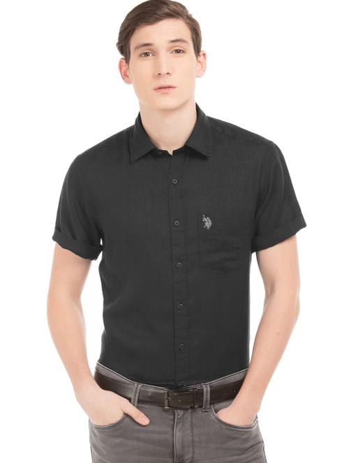 black solid linen casual shirt - 17699444 - Very Small Image - 1