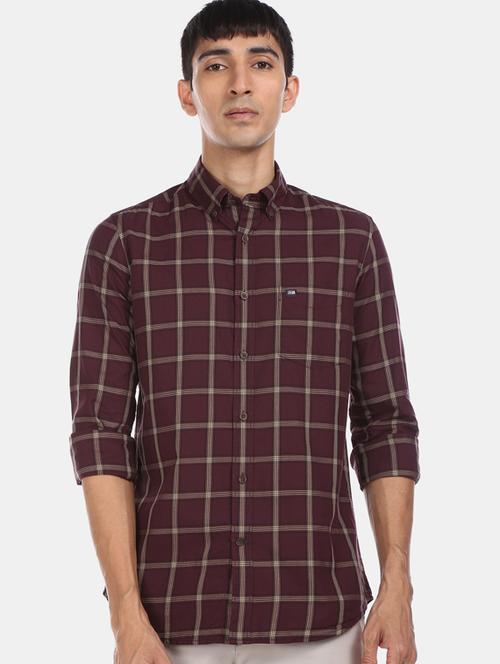 burgundy checkered casual shirt - 17700579 - Very Small Image - 1