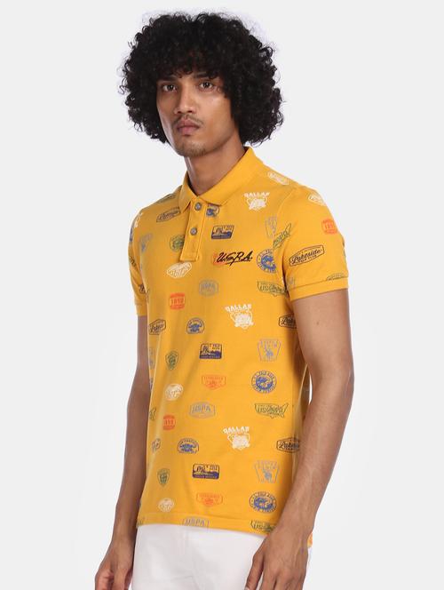 yellow printed polo t-shirt - 17706224 - Very Small Image - 1